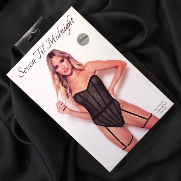 NWB Seven 'til Midnight Strapless Fishnet Strappy Elastic Teddy O/S Black 11617P - Picture 3 of 7
